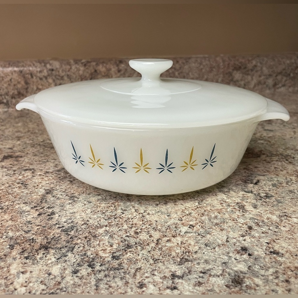Fire King Atomic Candle 1 Quart Casserole Dish and Lid *Rare Round*